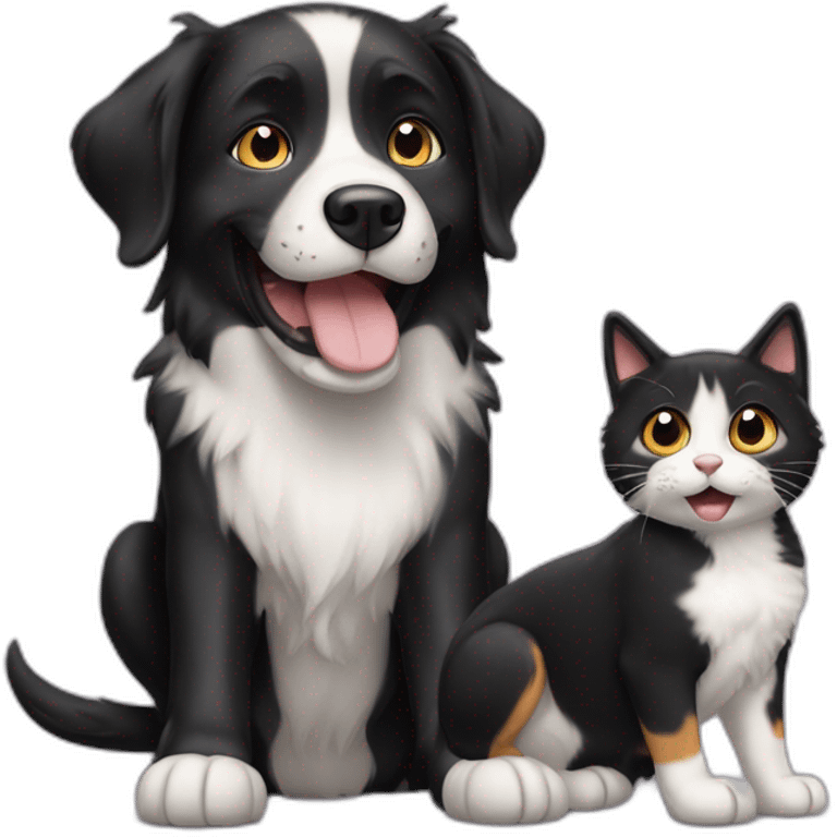 happy black dog next to calico cat emoji