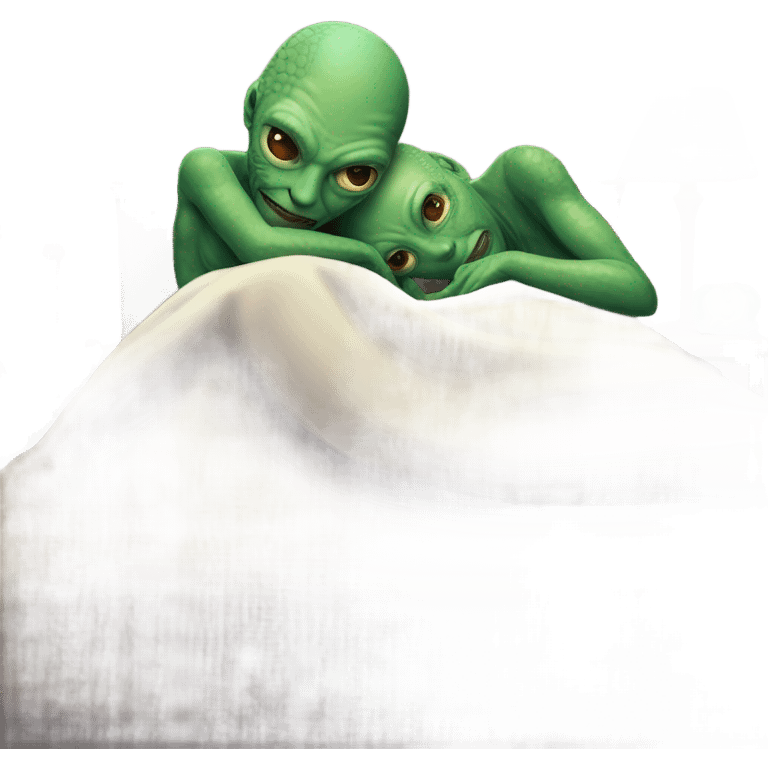 a Reptilian alien woman, and man laying on the bed emoji