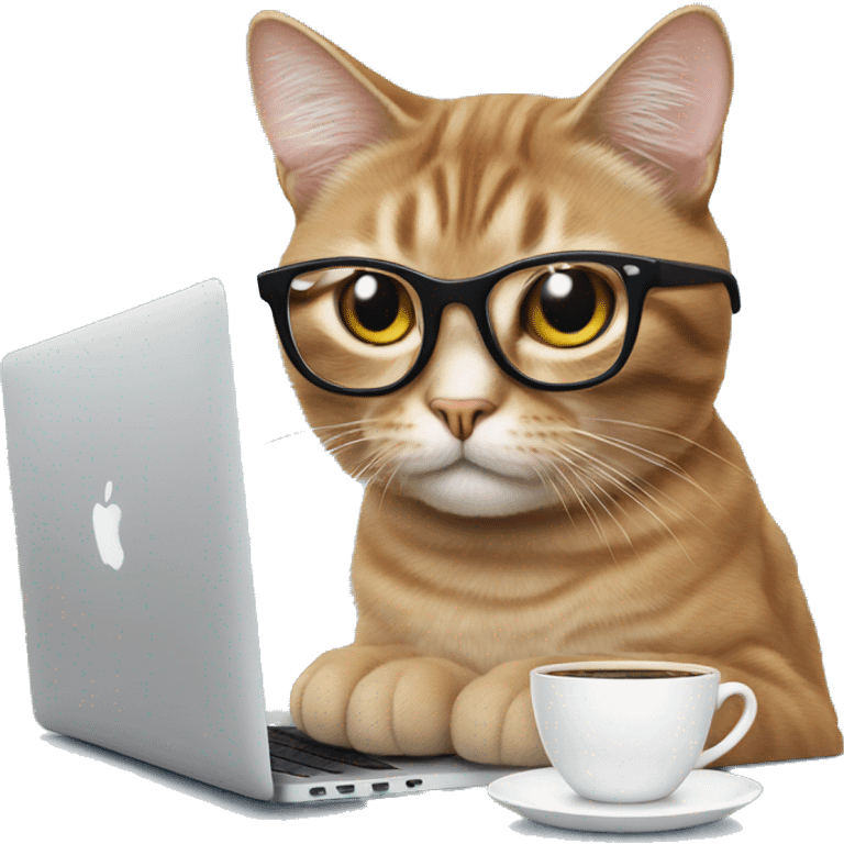 Cat with MacBook, glasses and coffee emoji