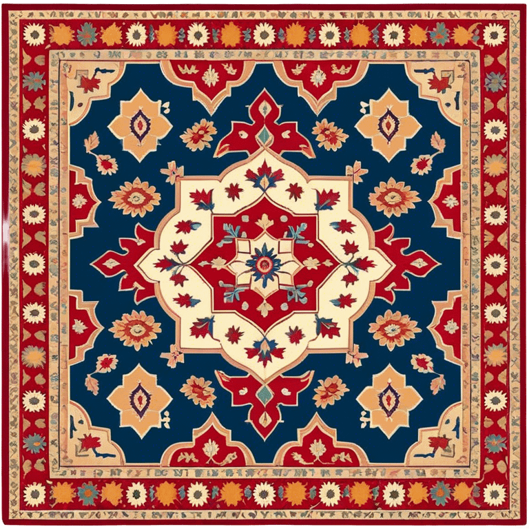 Cinematic Realistic depiction of a richly patterned Turkish carpet, rendered with exquisite details and vibrant colors, set against a soft, warmly lit background that emphasizes its artisanal craftsmanship emoji