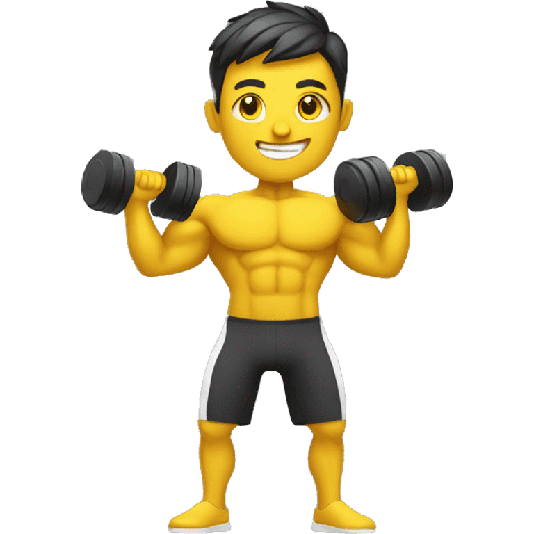 personal trainer with yellow skin holding dumbbells medium shot emoji