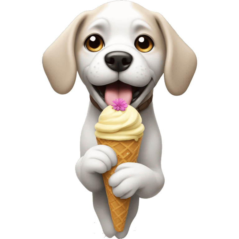 dog on a stick eating ice cream with flowers emoji