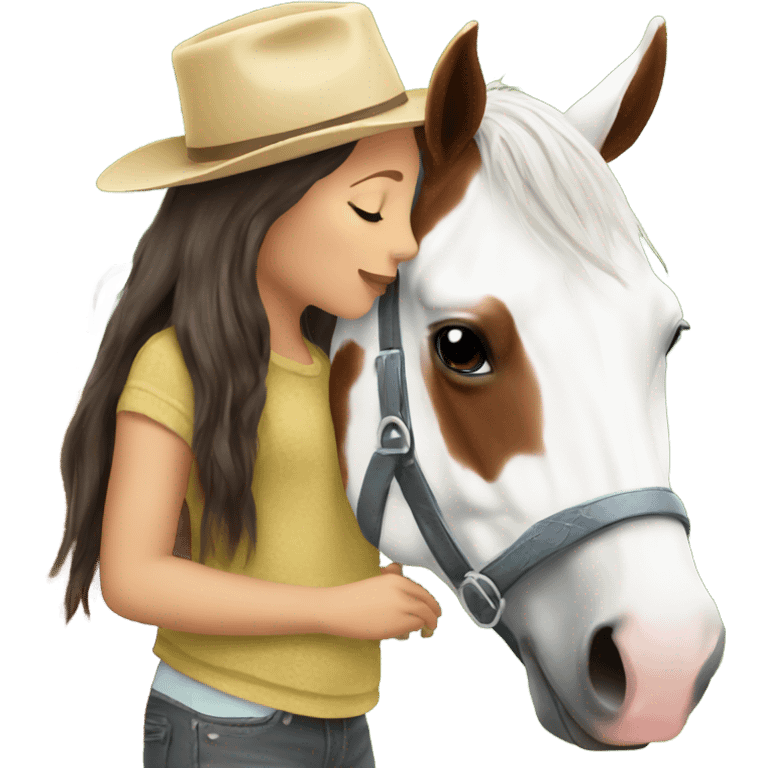 girl kissing paint horse outdoors emoji