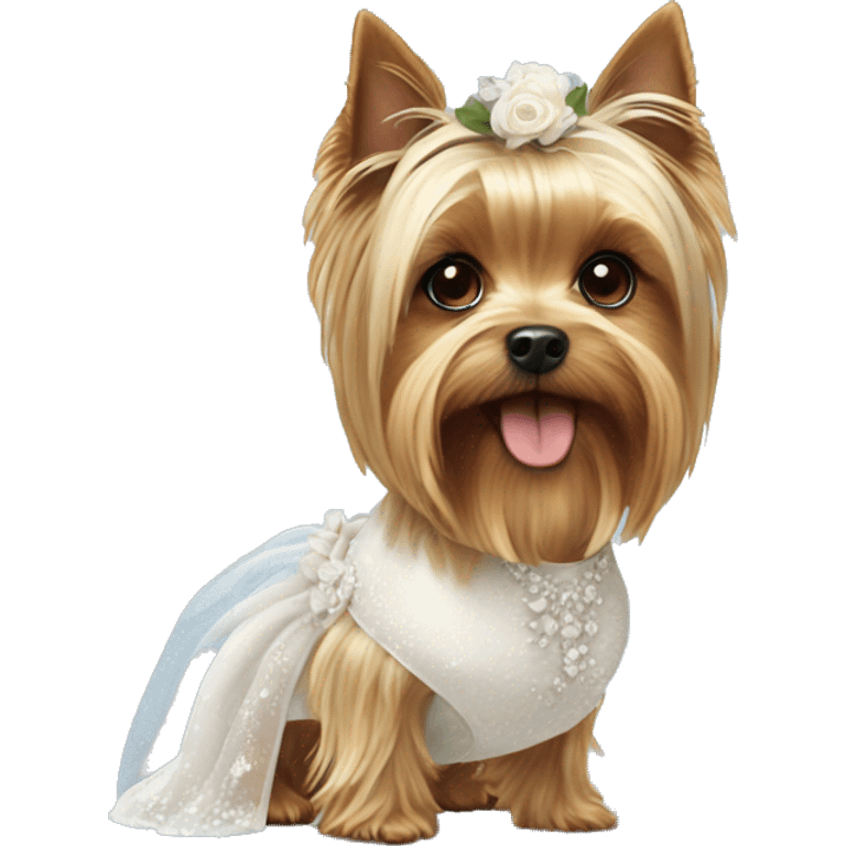 Yorkshire terrier in a wedding dress emoji