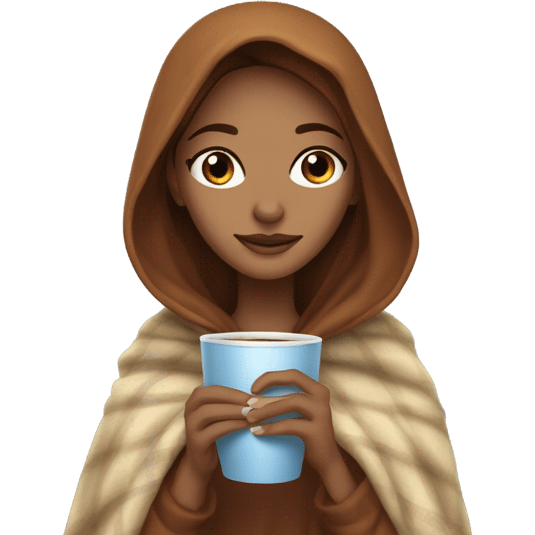 i want the emoji that’s the girl in the blanket holding a hot beverage, i want her to have reddish brown hair and freckles and blue eyes emoji