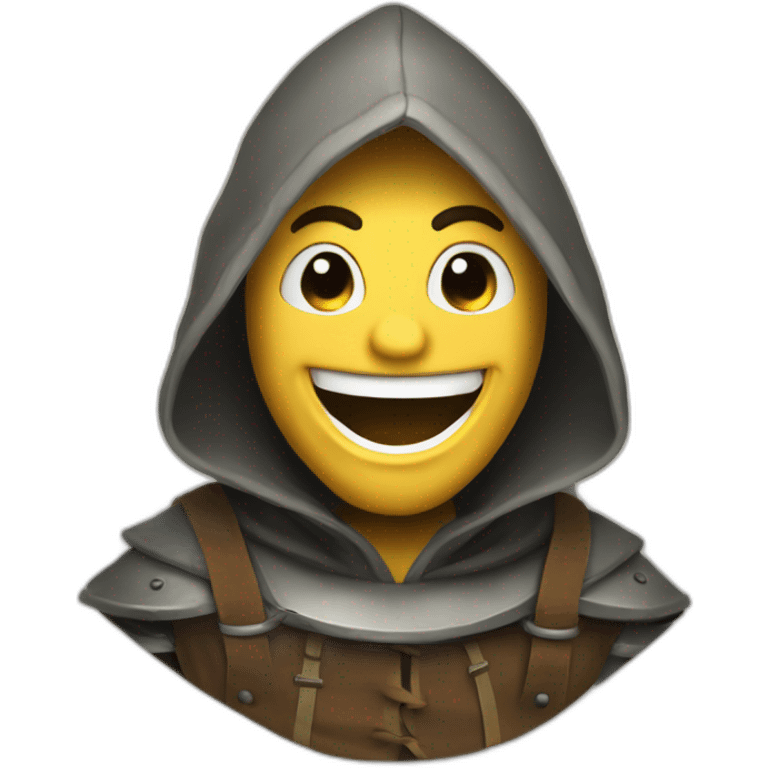 medieval saboteur laughing and escaping, hooded emoji