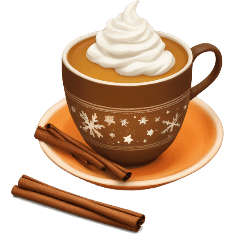 christmas tea with orange, cinnamon and whipped cream in brown cup emoji