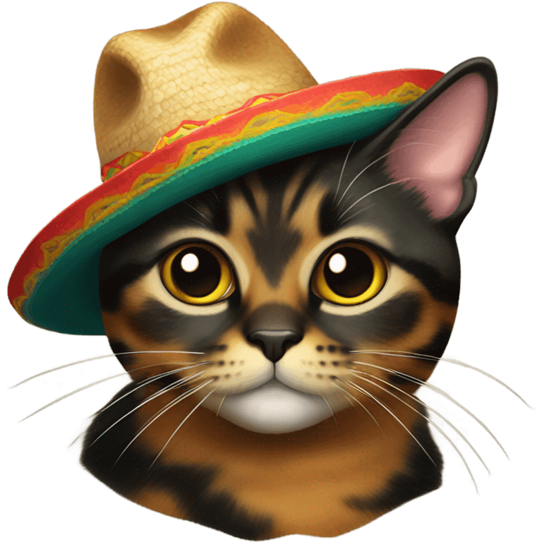 a tortoiseshell cat with a sombrero emoji