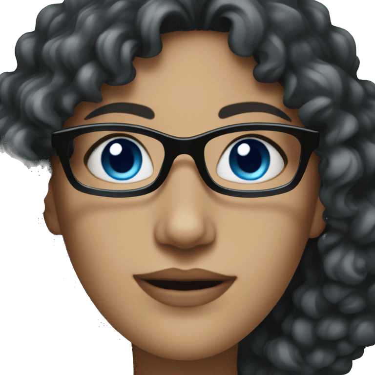 pale female with black glasses, blue eyes and dark curly hair  emoji