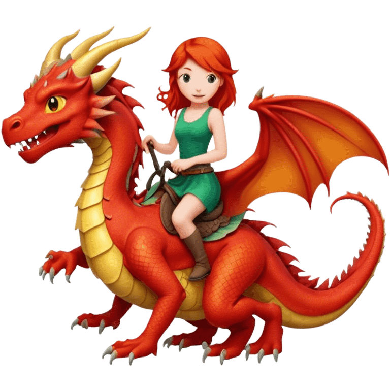 Red headed girl riding a dragon emoji