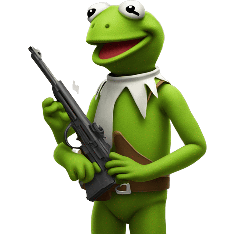 Kermit the frog with a helmet and gun emoji