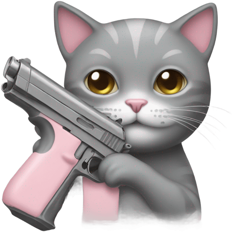 Grey cat with pale pink gun emoji