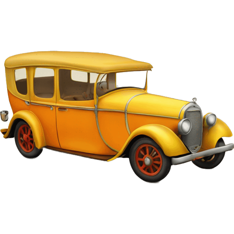 very old car resembling first ever car in yellow-orange color emoji