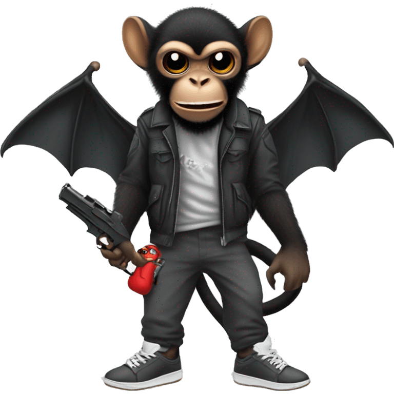 Bat monkey wearing Yeezys holding a pistol emoji