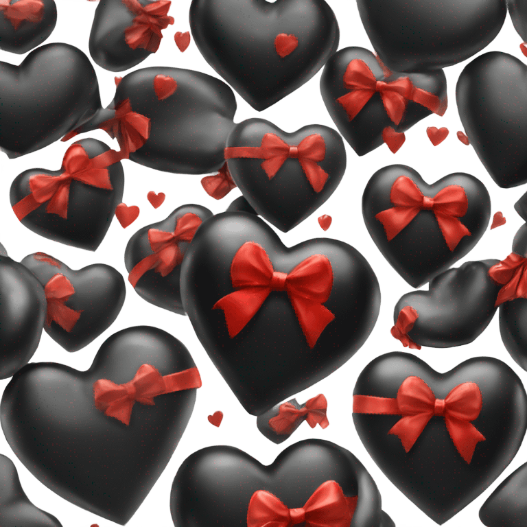 Very Shiny Black heart emoji wrapped in red bow, realistic emoji