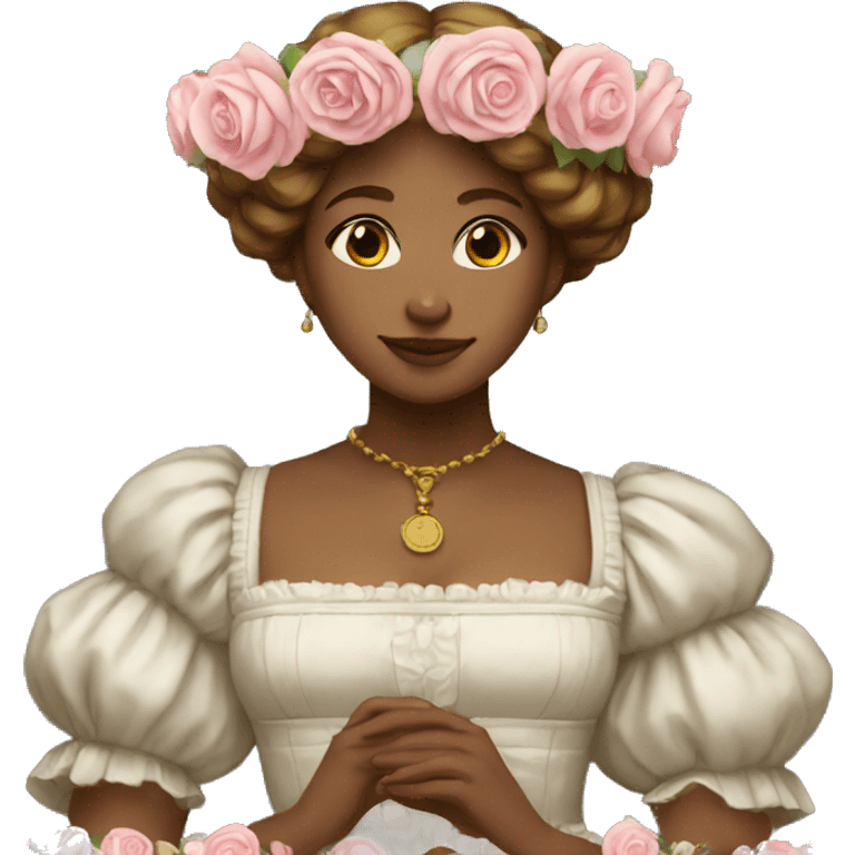 renaissance maid with a halo and her lap full of roses emoji