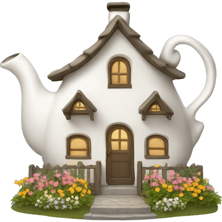 White teapot cottage with flowers  emoji