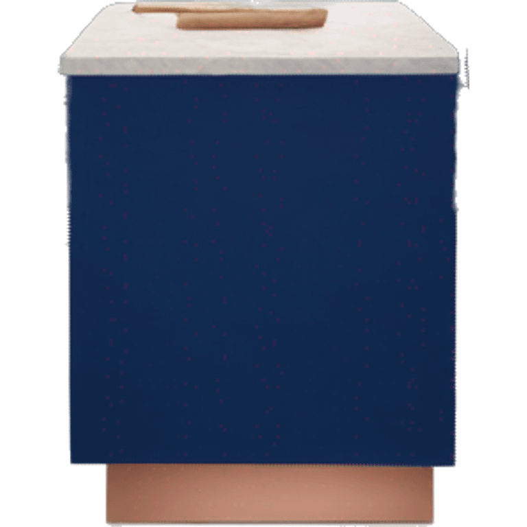 Realistic front facing rose gold hanging kitchen cabinets with cobalt blue counter tops. emoji