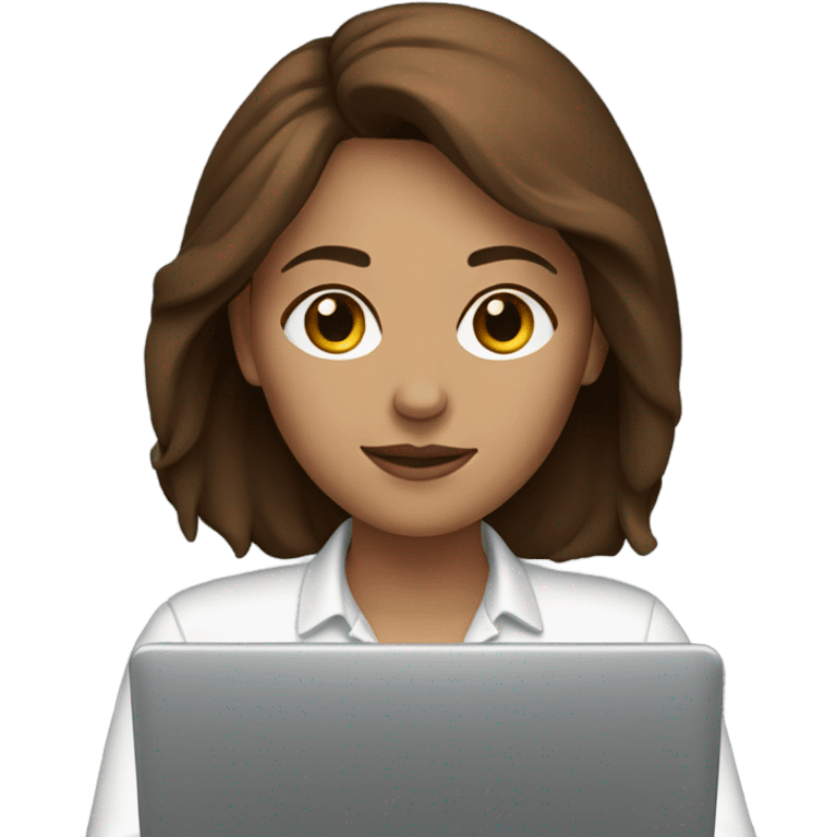 Women with brown hair works on laptop emoji