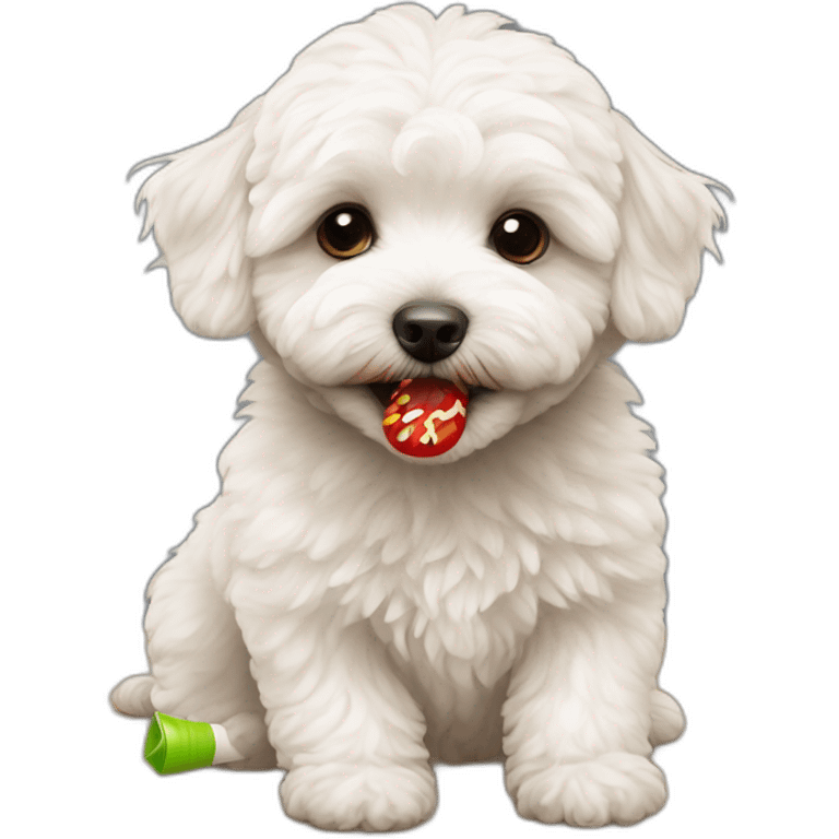 MaltiPoo eating a dart emoji