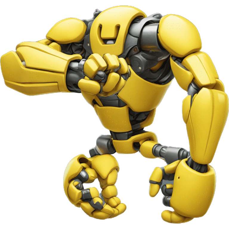 Flexing yellow mechanical cyborg bicep with shocks attached to arm emoji