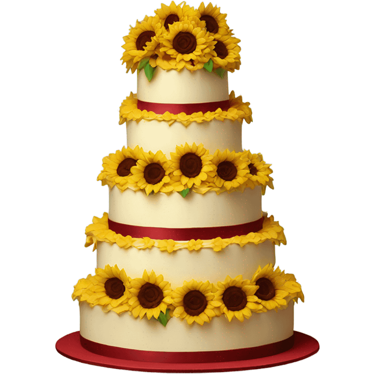 a wedding cake that is filled with sunflowers and roses  emoji