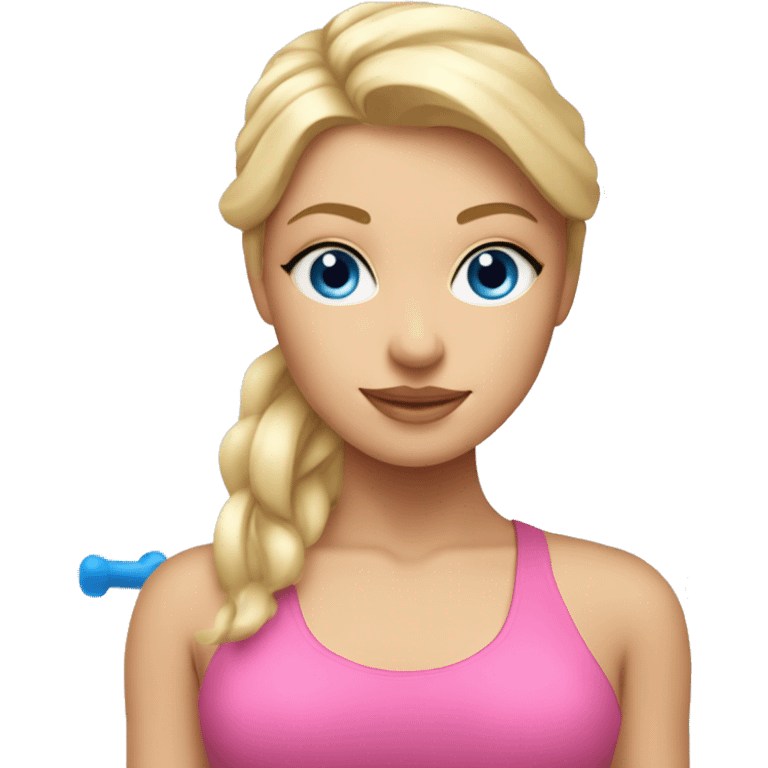 Pilates blonde girl with blue eyes and pink elements emoji