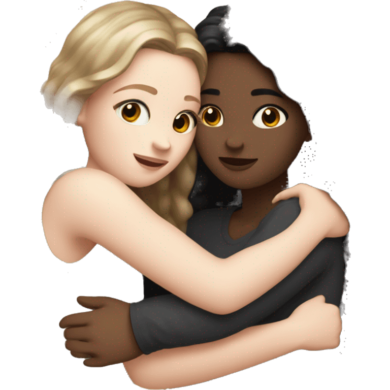 2 girls with pale skin and dark hair hugging each other as best friends emoji