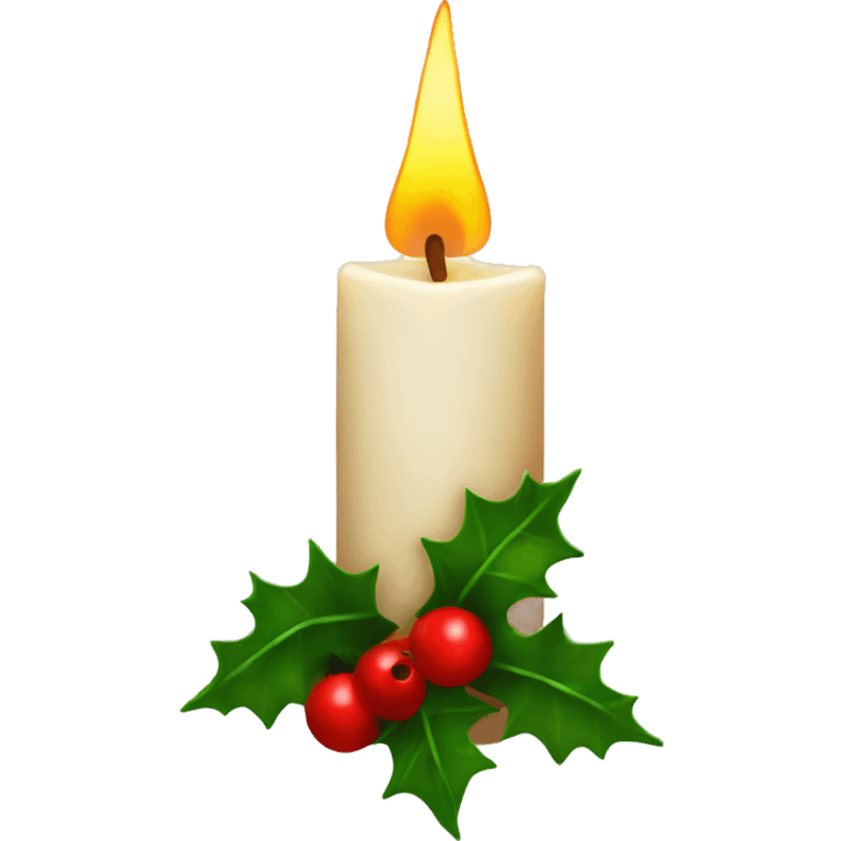 A glowing candle surrounded by holly and berries emoji