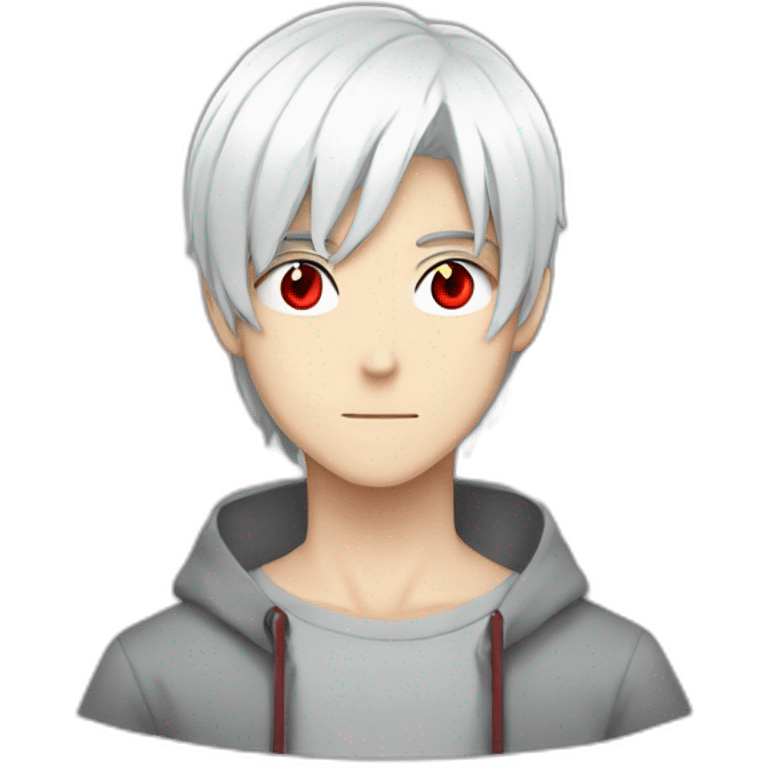 A white haired anime boy with red eyes emoji