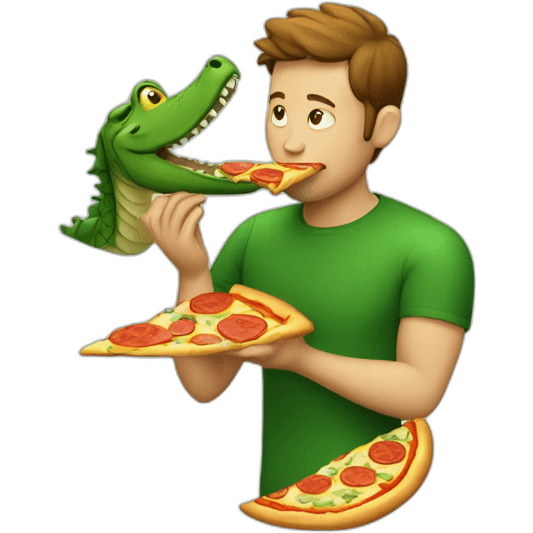 Man eating pizza with alligator emoji