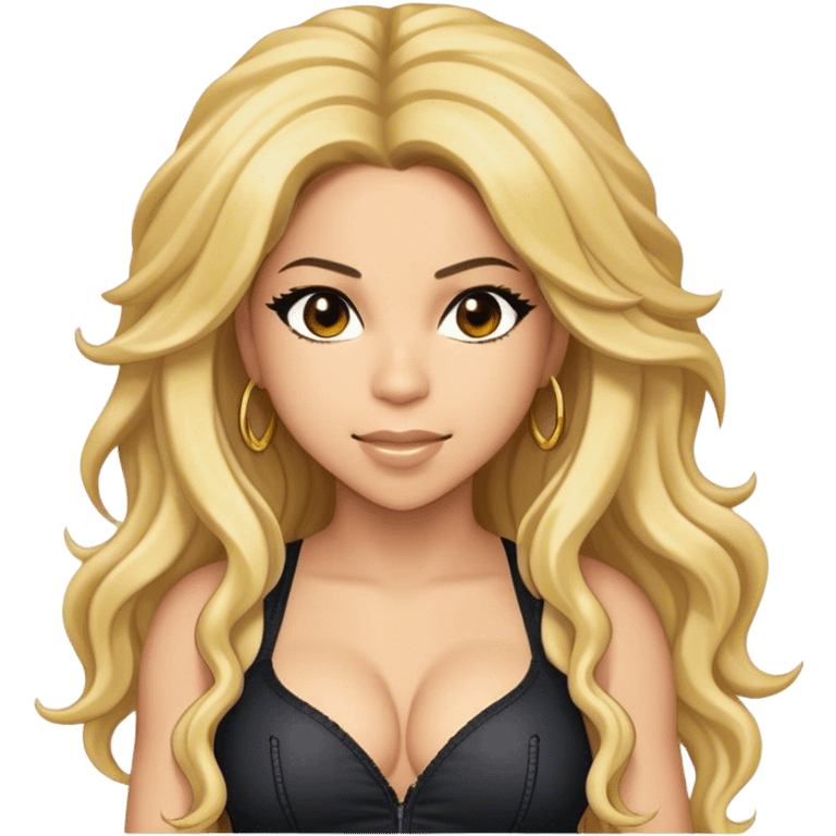 Cinematic Realistic portrait of Shakira, shown as a dynamic pop icon with expressive features and detailed modern attire, illuminated by vibrant, energetic lighting that highlights her global influence emoji