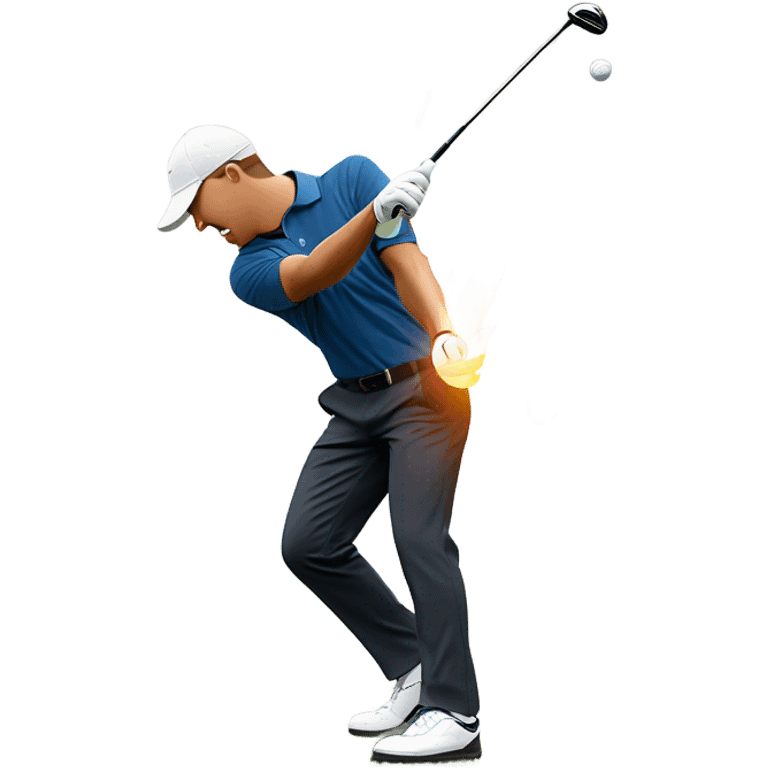 Guy hitting golf ball with flames trailing off ball emoji