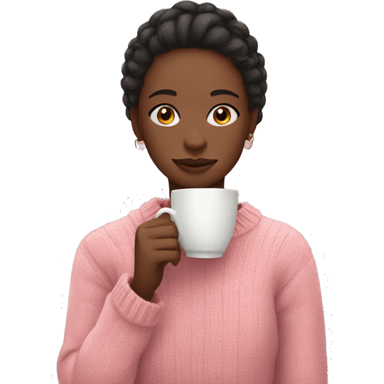 Girl in pink sweater drinking tea emoji