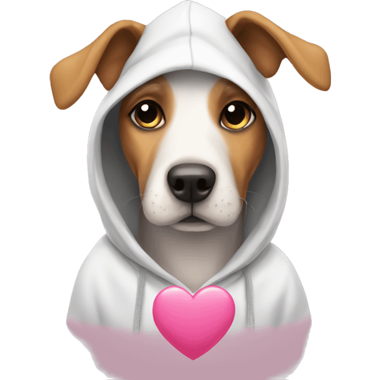 Dog wearing a hoodie with a pink heart  emoji