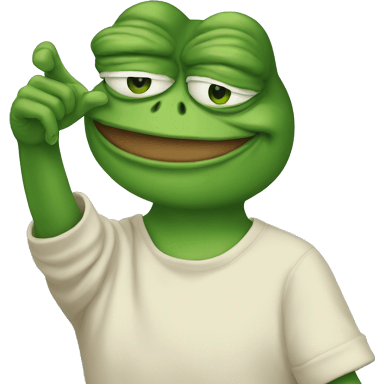 Pepe the frog in full growth points with his finger emoji