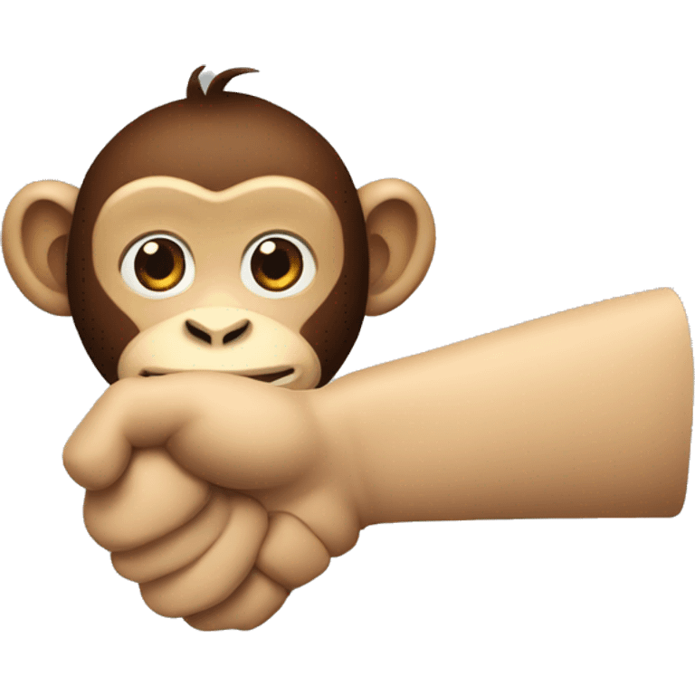 Generate a close up of a monkey shaking a human hand. Handshake emoji. emoji