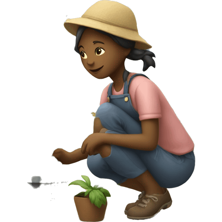 A girl plants flowers in the village emoji