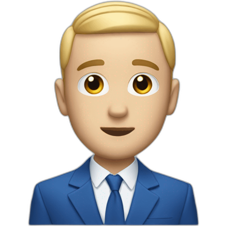 mac miller waving his hand with a blonde comb over skin fade wearing a blue suit emoji