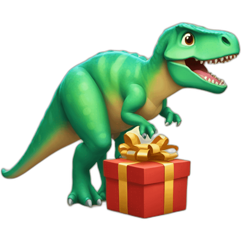 Dinosaur with a present emoji