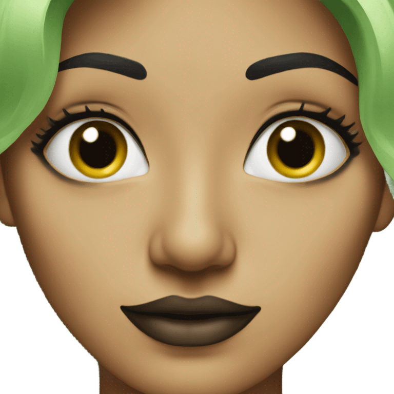 green woman with no nose and black eye makeup  emoji