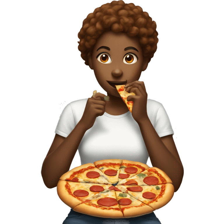 black girl eating pizza emoji