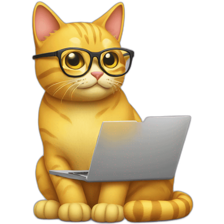 yellow cat with glasses and a laptop emoji