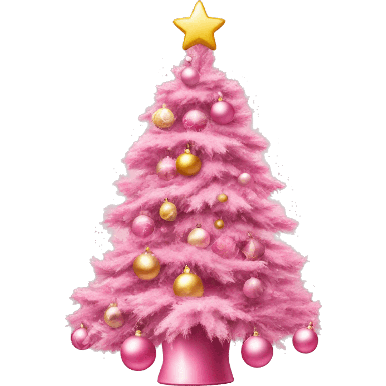 Pink Christmas tree with ornaments ￼ emoji