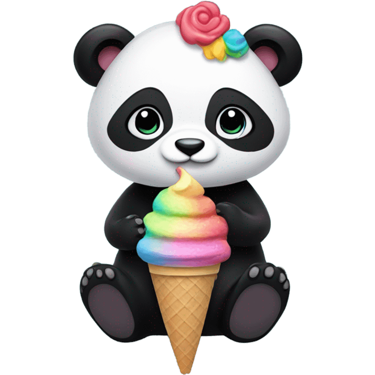 Panda eating ice cream in a black dress emoji