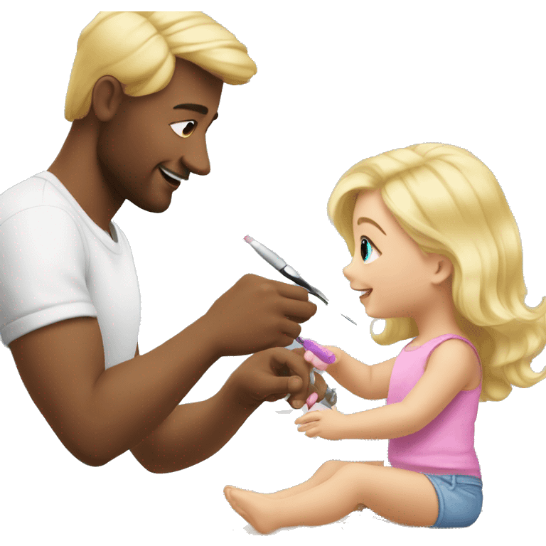 blonde babydaughter gives blonde dad a manicure emoji