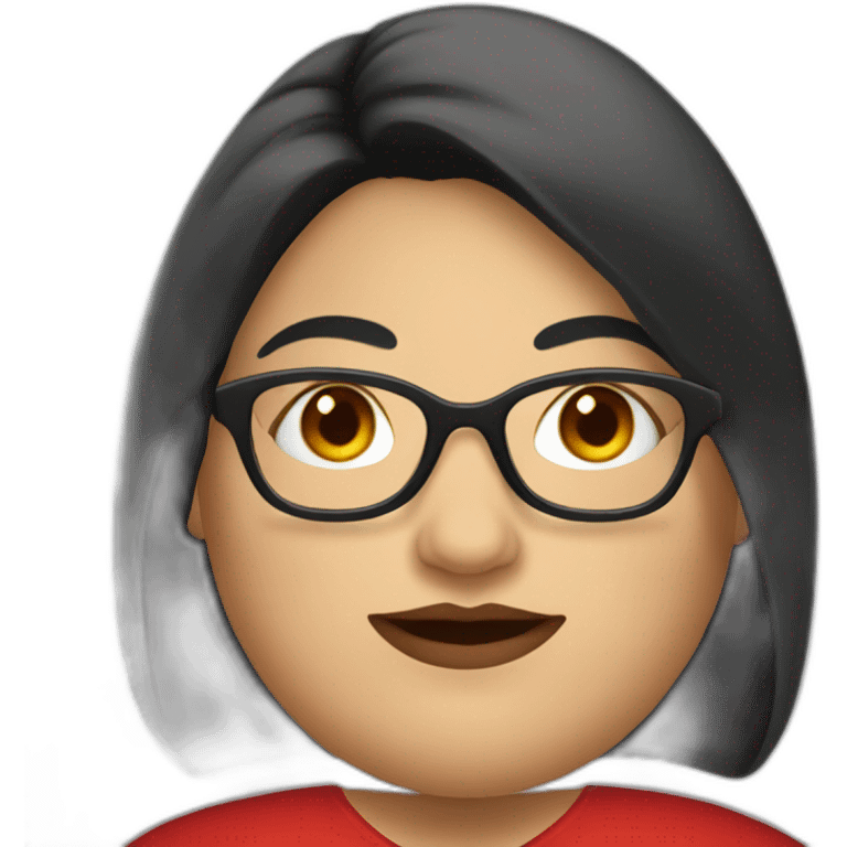 Fat woman with red dress with long black hair with glasses emoji