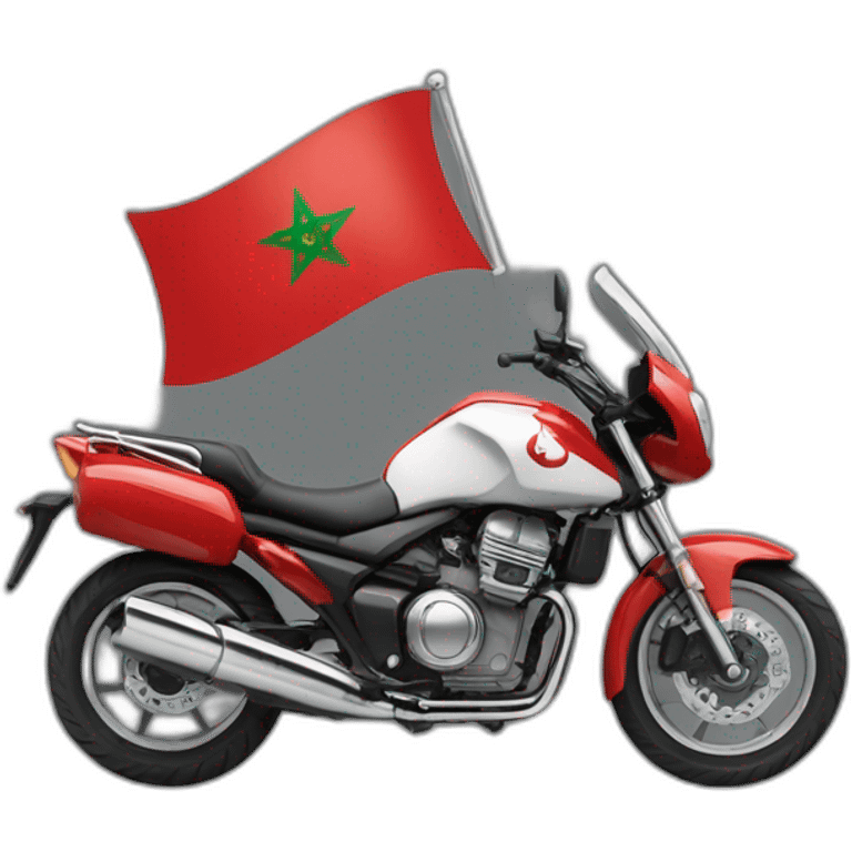 une moto avec le drapeau du Maroc derrière emoji