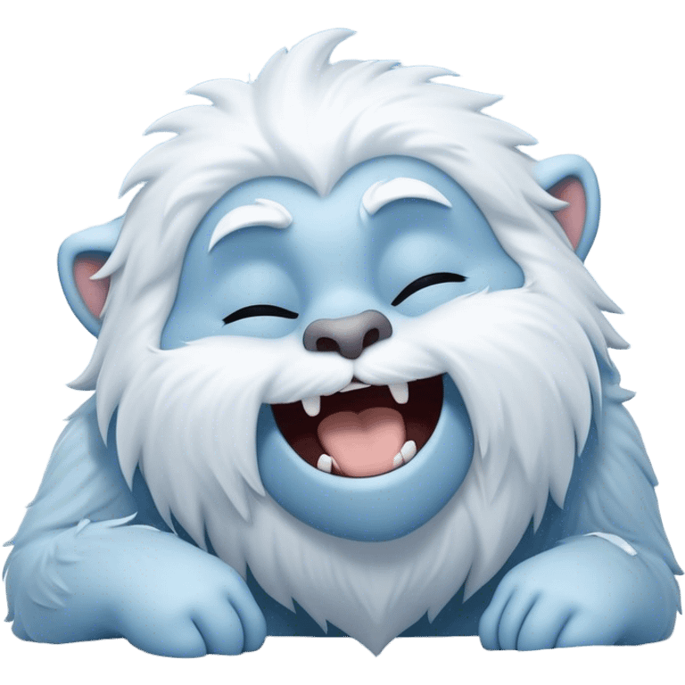 Cinematic Cute Yawning Yeti Portrait Emoji, with a charming, fluffy, snow-dusted figure in gentle whites and cool blues, head tilting back in a wide, endearing yawn with softly closed, peaceful eyes and a content little smile, simplified yet irresistibly adorable, highly detailed with a soft, frosty glow and outline capturing the serene slumber of a yeti! emoji