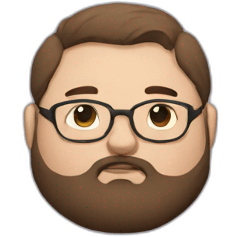 Chubby, non binary, round glasses, attached long brown hair, beard, sleepy emoji